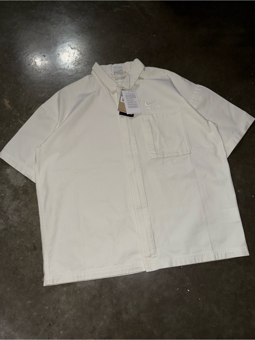 Nike White Short-Sleeve BaggyButton-Up Shirt with Chest Pocket NWT
